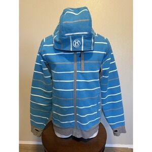 Mens Lululemon Scuba Teal Blue Striped zip-up heavyweight hoodie jacket Large